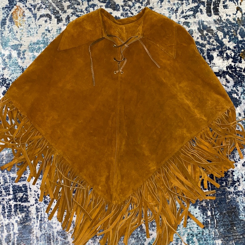 Suede leather poncho